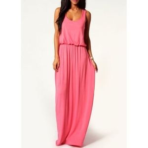 Boohoo Racerback Maxi Dress Pink Jersey Size 10